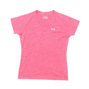 Under Armour Women's Size M Basic Short Sleeve Pink Polyester V-Neck Gym